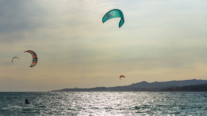 kitesurfing in mediterranean sea, spain