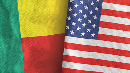 Fototapeta premium United States and Benin two flags textile cloth 3D rendering