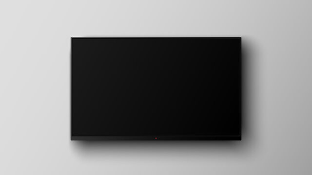 Realistic smart LED television screen on gray background, vector illustration
