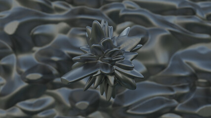 3D render of an abstract shape. Metal textured, Rippled background.