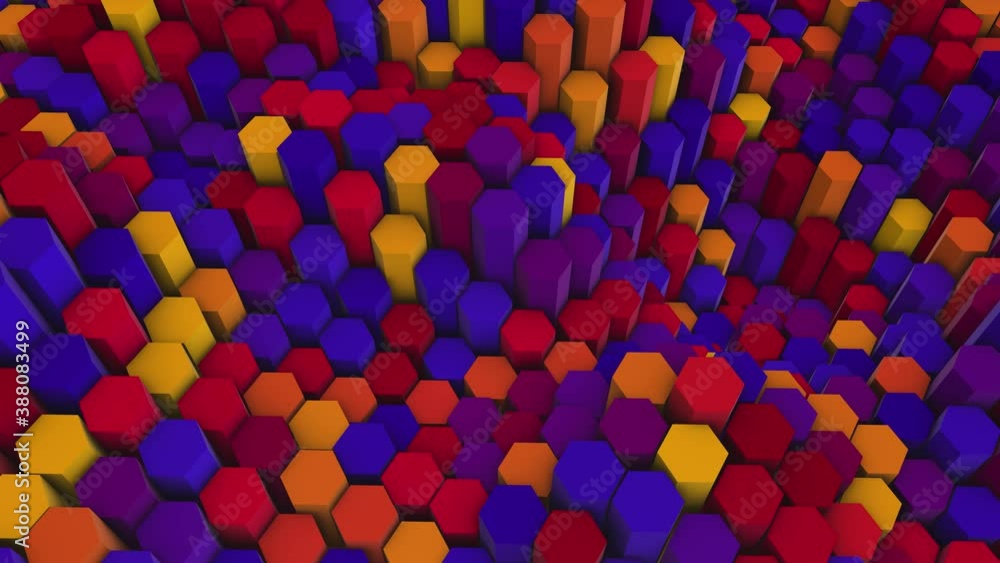 Poster 4k abstract background of 3d hexagons similar to colored pencils. 3d rendering.