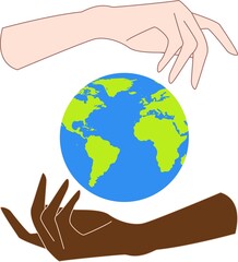 Hands Making or formatting a heart symbol icon. Love planet Еarth. International Friendship. 