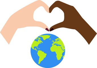 Hands Making or formatting a heart symbol icon. Love planet Еarth. International Friendship. 