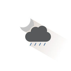 Soft rain, cloud and moon. Isolated color icon. Weather vector illustration