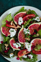 Fresh fig salad and cheese ricotta and nuts, healthy and so delicious.