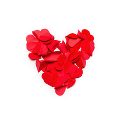 Valentines day . Red hearts from small paper hearts.Top View.