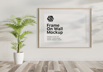 Wooden Frame Hanging on White Interior Mockup