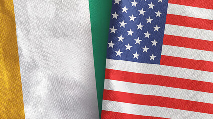United States and Cote d'Ivoire Ivory coast two flags textile cloth 3D rendering