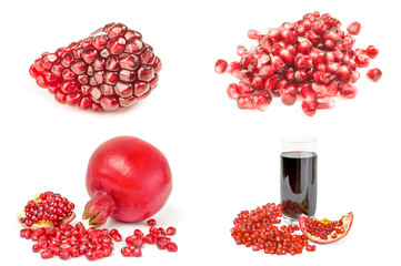 Set of pomegranates close-up isolated on white background