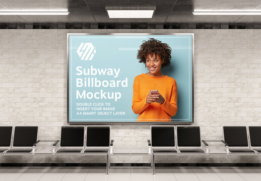 Horizontal Billboard in Subway Station Mockup