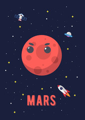 The Mars Planet Cute Design, Illustration vector graphic of the of the mars planets in cute cartoon style. Space kids. © Yahya Art