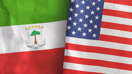 United States and Equatorial Guinea two flags textile cloth 3D rendering