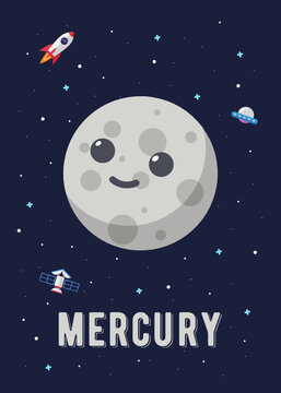 The Mercury Planet Cute Design, Illustration vector graphic of the of the mercury planets in cute cartoon style. Space kids.