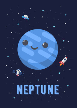 The Neptune Planet Cute Design, Illustration vector graphic of the of the neptune planets in cute cartoon style. Space kids.