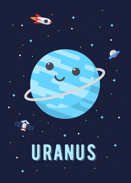 The Uranus Planet Cute Design, Illustration vector graphic of the of the uranus planets in cute cartoon style. Space kids.