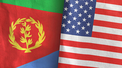 United States and Eritrea two flags textile cloth 3D rendering