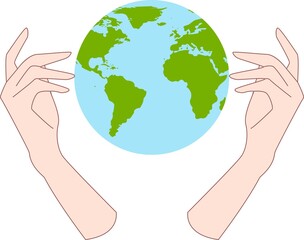Hands Making or formatting a heart symbol icon. Love planet Еarth. International Friendship. Planet earth in the heart
