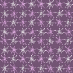 Contour asphodel flower on a pale purple background. Seamless background