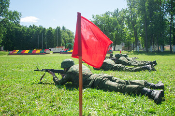 Military camp. Legs of soldiers