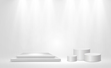 White podium or platform with spotlights. A pedestal for rewarding the winners.	
