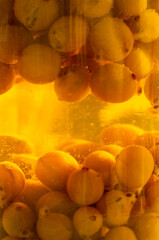 Gooseberry jam / juice / marmelade in the glass jar. Sweet fruity food. 