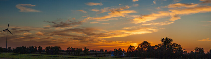 Panorama of sunset on the polish village