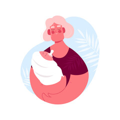 Woman With Child. Mom and Baby. Kid with Pacifier. Holds the Girl in Her Hands. Vector stock illustration.