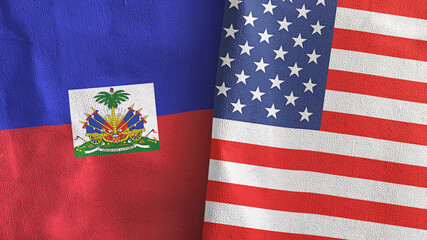 United States and Haiti two flags textile cloth 3D rendering