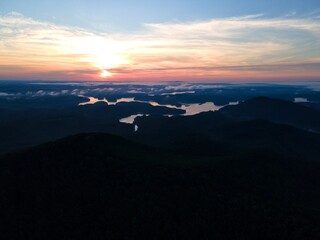 Sunrise over a lake in the mountains