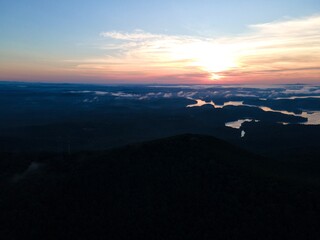 Sunrise over a lake in the mountains