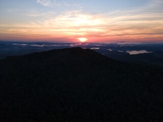 Sunrise over a lake in the mountains