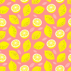 Zitrone buntes nahtloses Muster. Trendiger Sommerhintergrund. Vektorheller Druck für Stoff oder Tapete.