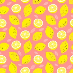 Tapeten Gelb Zitrone buntes nahtloses Muster. Trendiger Sommerhintergrund. Vektorheller Druck für Stoff oder Tapete.