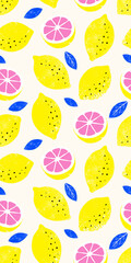 Lemon colorful seamless pattern. Trendy summer background. Vector bright print for fabric or wallpaper.