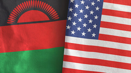 Fototapeta premium United States and Malawi two flags textile cloth 3D rendering