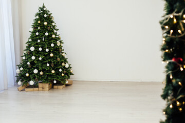 Christmas tree tree tree branch pine new year decor presents a white background place for inscription