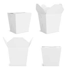 Download White Wok Box And Chopsticks Paper Packaging For Chinese Food Noodle Or Rice With Chicken Vector Realistic Mockup Of Bamboo Sticks And Closed Takeaway Boxes In Front And Top View Wall Mural Klyaksun