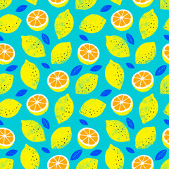 Lemon colorful seamless pattern. Trendy summer background. Vector bright print for fabric or wallpaper.