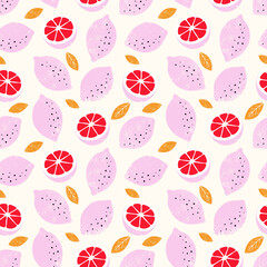 Lemon colorful seamless pattern. Trendy summer background. Vector bright print for fabric or wallpaper.