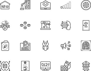 technology vector icon set such as: assignment, tower, artistic, project, personal, ecology, mandate, relaxation, block, hotel, banking, scanner, bio, rechargeable, message, promotion, company