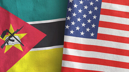 United States and Mozambique two flags textile cloth 3D rendering