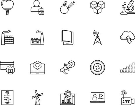 technology vector icon set such as: 24th live stream video, netherlands, generating, nuclear, pollution, support, hosting, sugar, sign symbol, center, artificial, buy, photographer, project, device