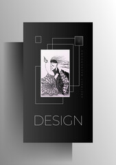 Cover for book, magazine, booklet, catalog, brochure, poster template. Austere black design with hand-drawn graphics. Vector 10 EPS.