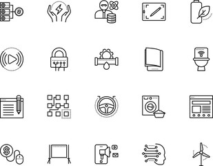 technology vector icon set such as: strategy, renewable, pc, loudspeaker, wash, cluster, transport, application, cryptography, programmer, programming, mining, gold, board, wc, machine learning
