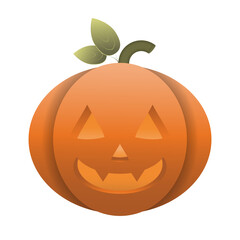 Realistic pumpkin for halloween isolated on white background. A plastic pumpkin with a scary face. Vector.