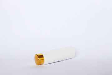 Bottle for liquid, cream, gel, lotion. Сosmetic bottle on white background. SPA cosmetic product branding mockup.
Flat lay minimalist style.