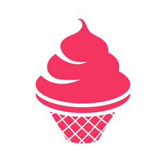 Vector flat design creamy ice cream in a waffle cup pink icon.