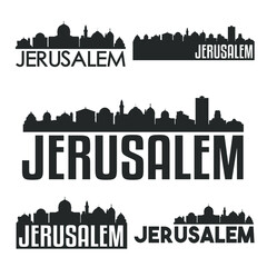 Fototapeta na wymiar Jerusalem Israel Flat Icon Skyline Vector Silhouette Design Set Logos.