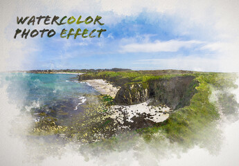 Watercolor Painting on Paper Texture Photo Effect Mockup