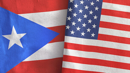 United States and Puerto Rico two flags textile cloth 3D rendering